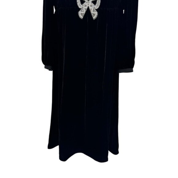 Saloni NEW Velvet Camille Bows Long Sleeve Formal Elegant Midi Dress Size 2 - Picture 7 of 12